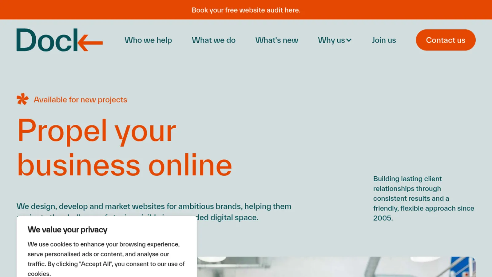 Screenshot of the Dock homepage