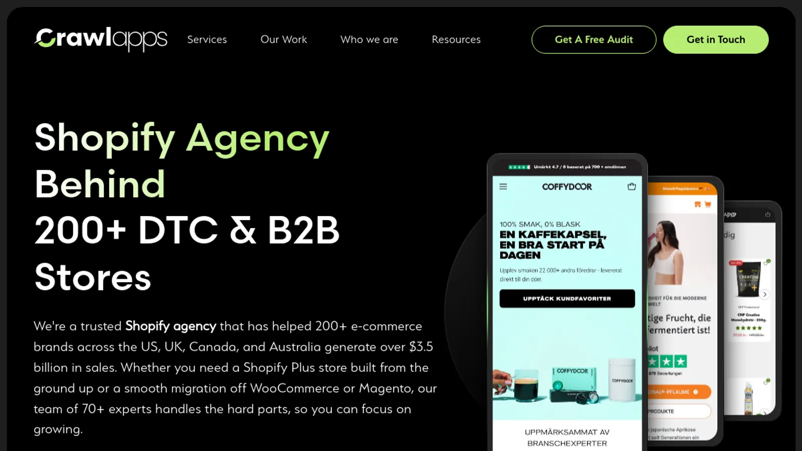 Screenshot of the Crawlapps homepage