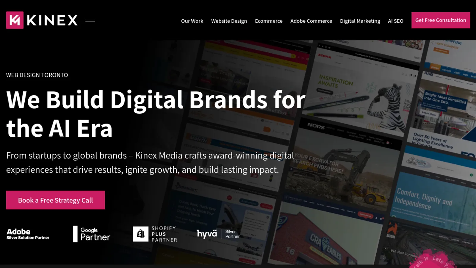Screenshot of the Kinex Media Inc. homepage