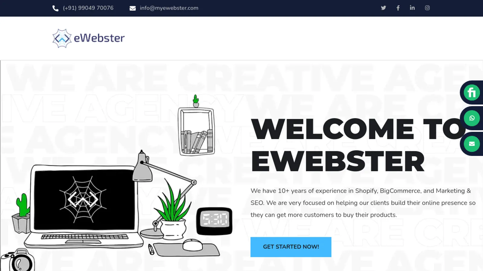 Screenshot of the eWebster Infotech homepage
