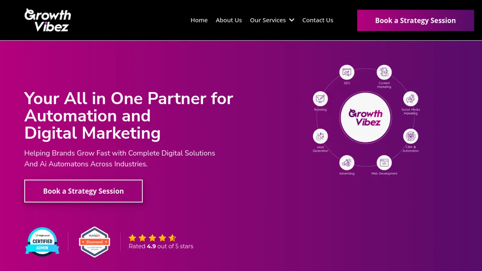 Screenshot of the Growth Vibez homepage