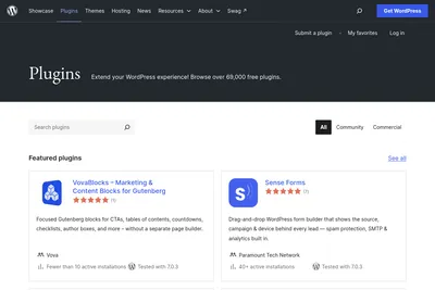 Screenshot of the WordPress Plugins homepage