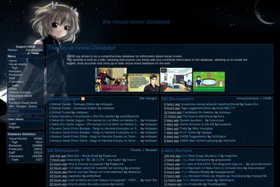 Screenshot of the VNDB homepage