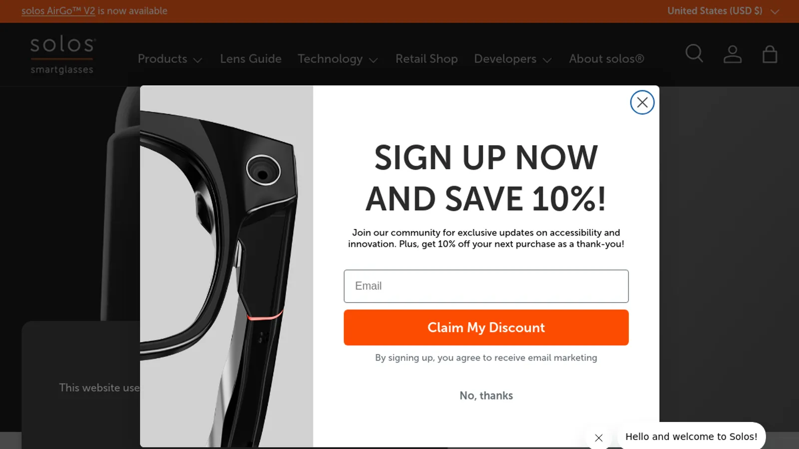 Screenshot of the Nirissio homepage