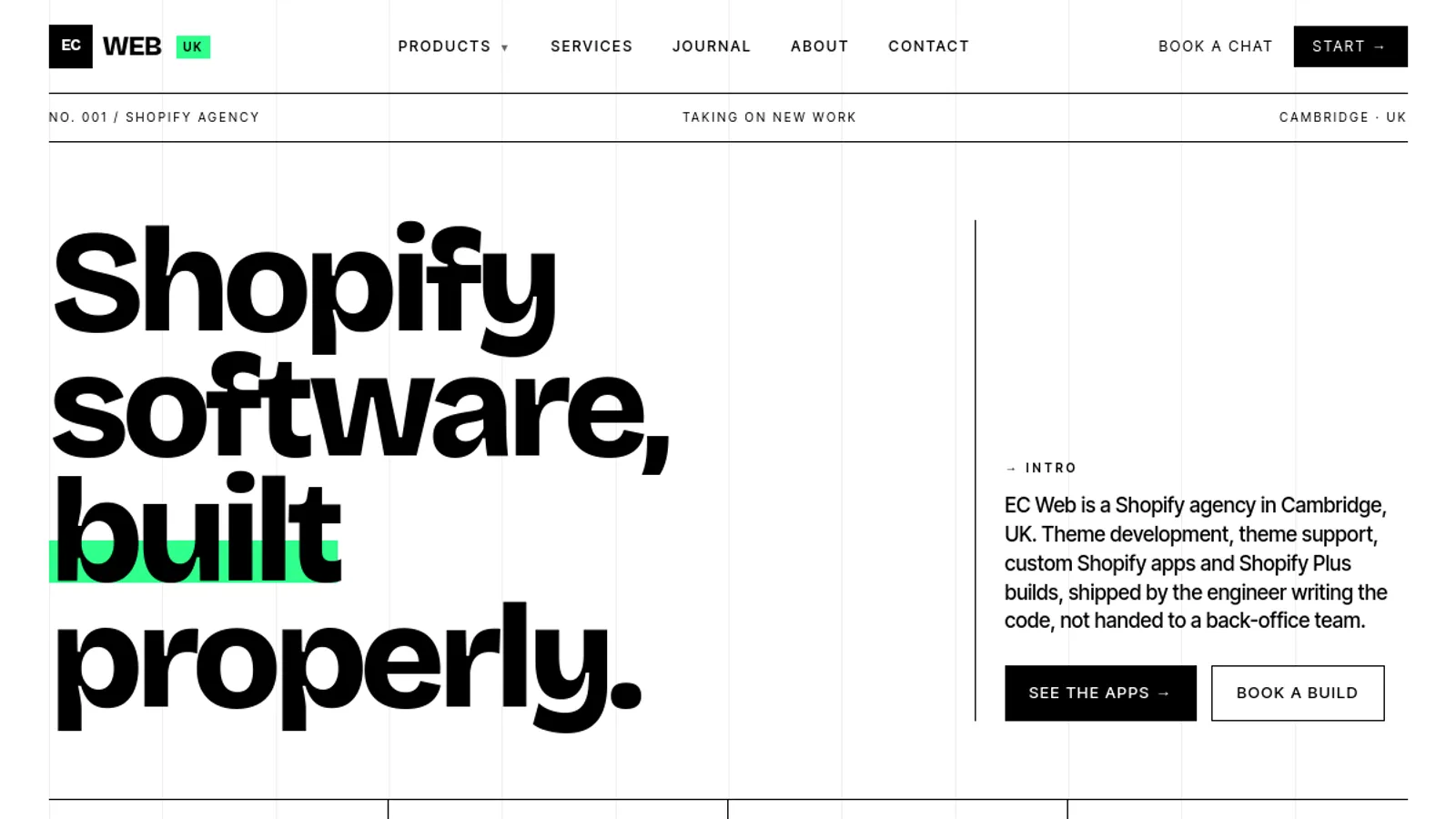 Screenshot of the EC Web homepage