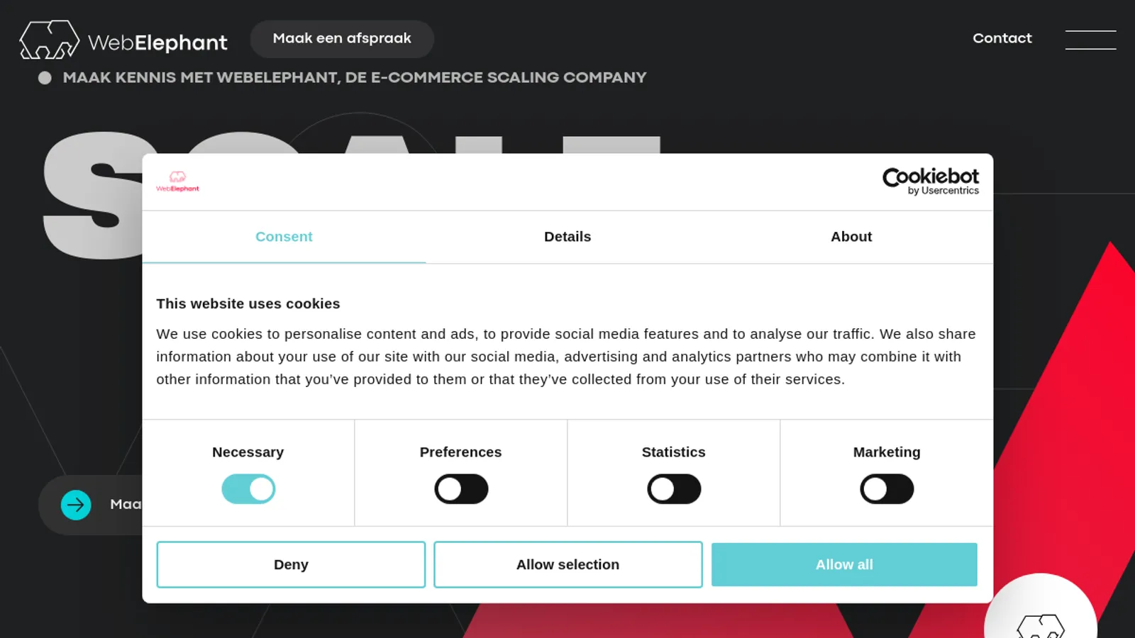 Screenshot of the WebElephant B.V. homepage