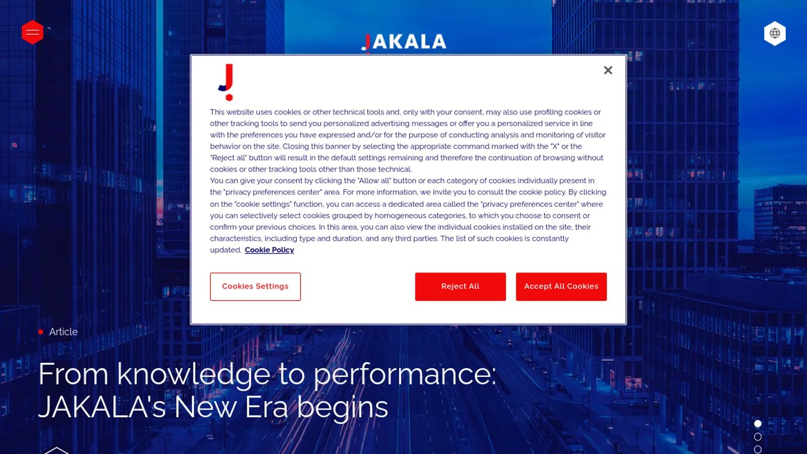 Screenshot of the Jakala S.p.A. Società Benefit homepage