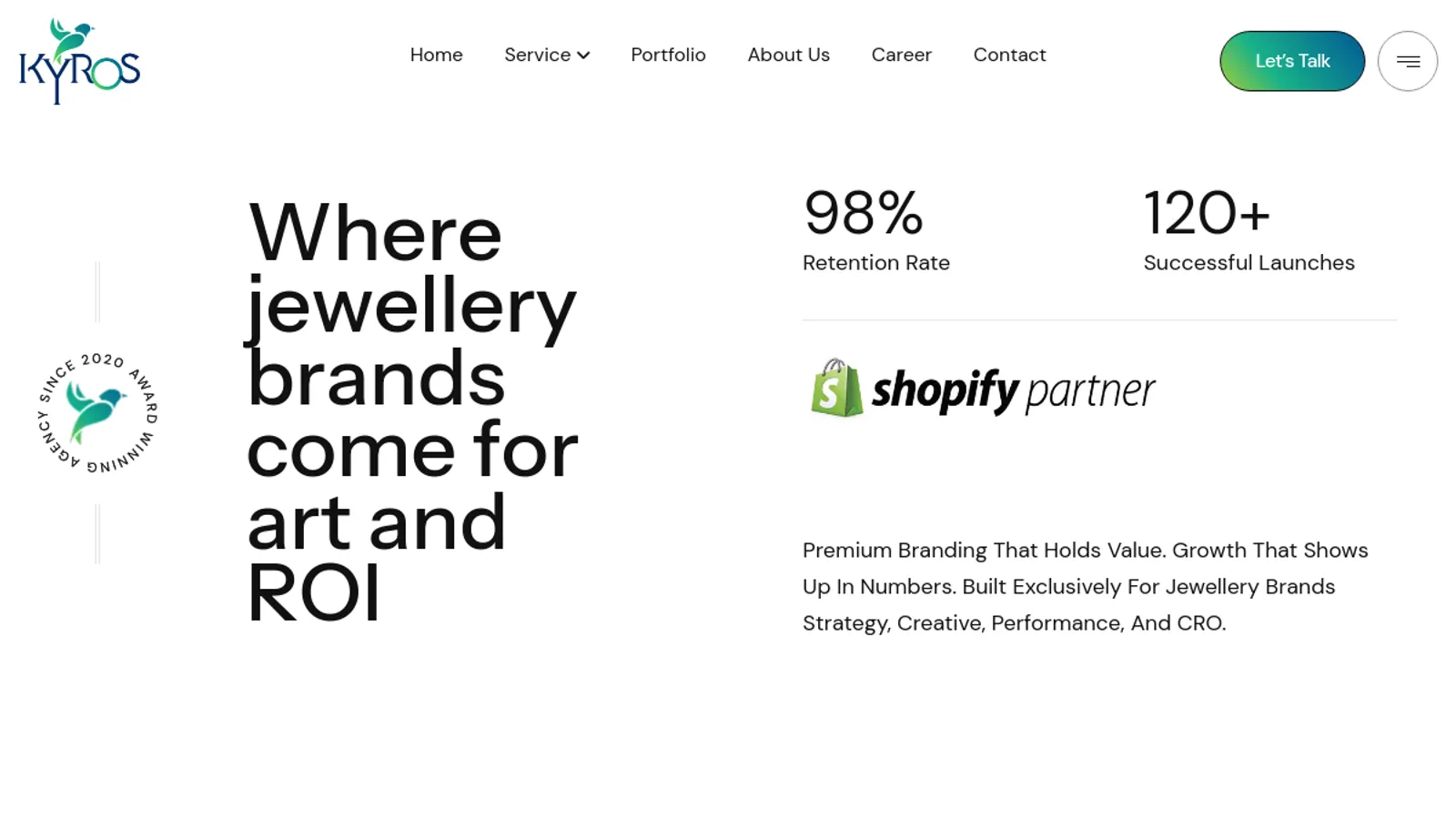 Screenshot of the Kyros Solution homepage