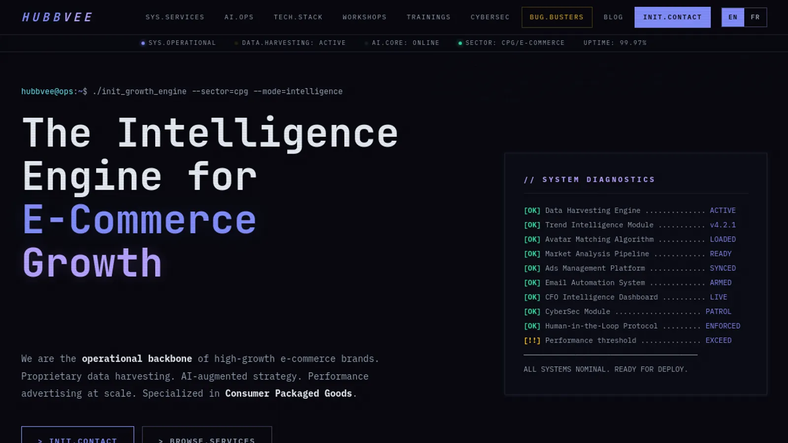 Screenshot of the HUBBVEE Agency homepage