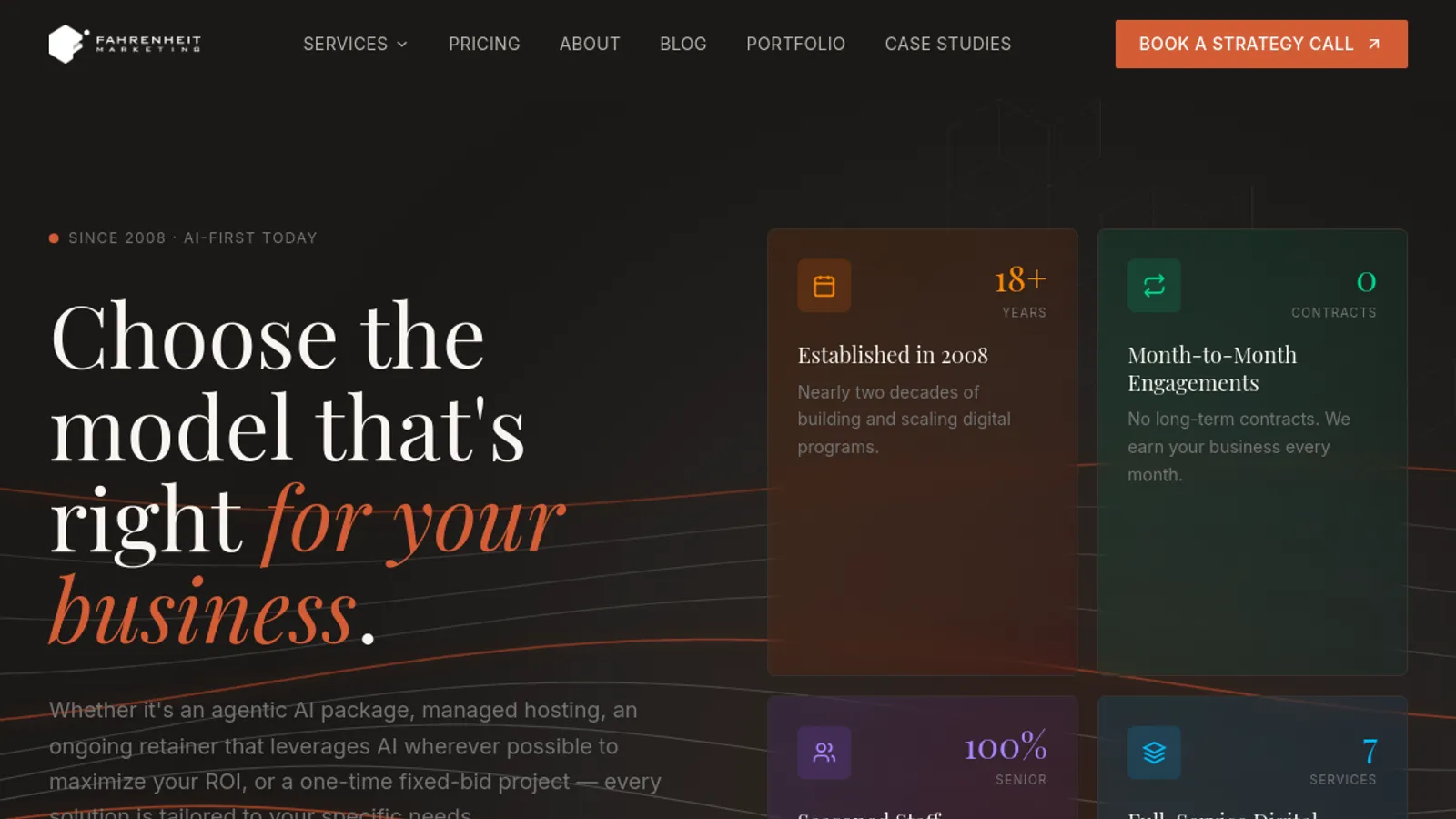 Screenshot of the Fahrenheit Marketing homepage