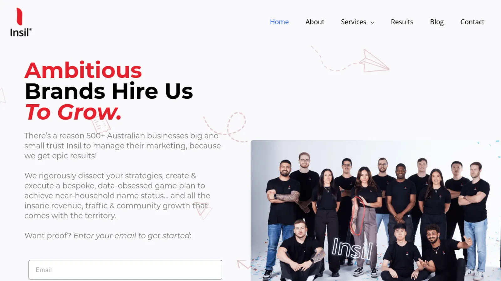Screenshot of the Insil homepage