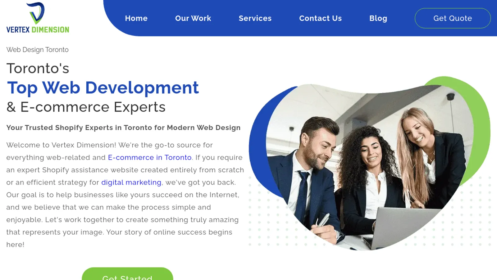 Screenshot of the Vertex Dimension homepage