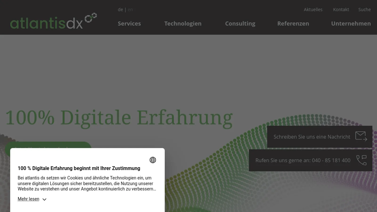Screenshot of the atlantis dx Gmbh homepage