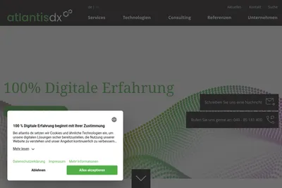 Screenshot of the atlantis dx Gmbh homepage