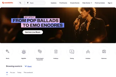 Screenshot of the Eventbrite homepage