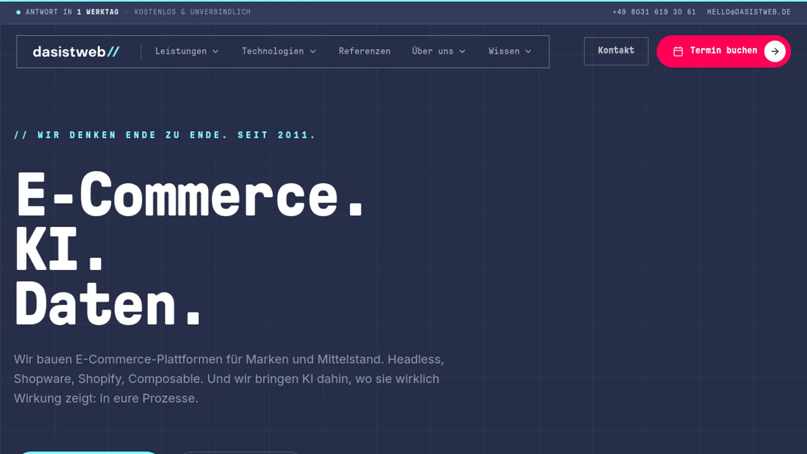 Screenshot of the dasistweb GmbH homepage