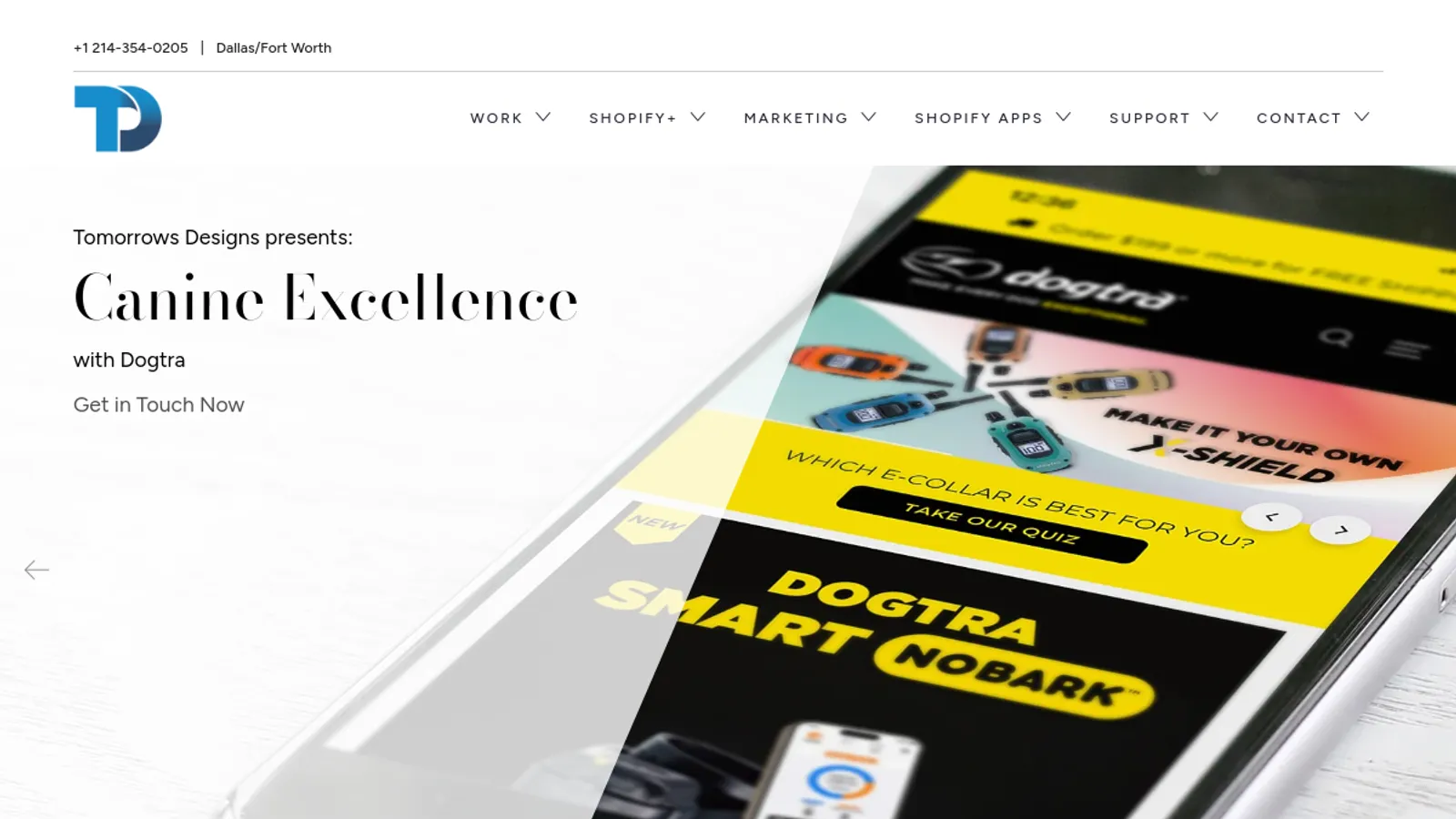 Screenshot of the Tomorrows Designs homepage