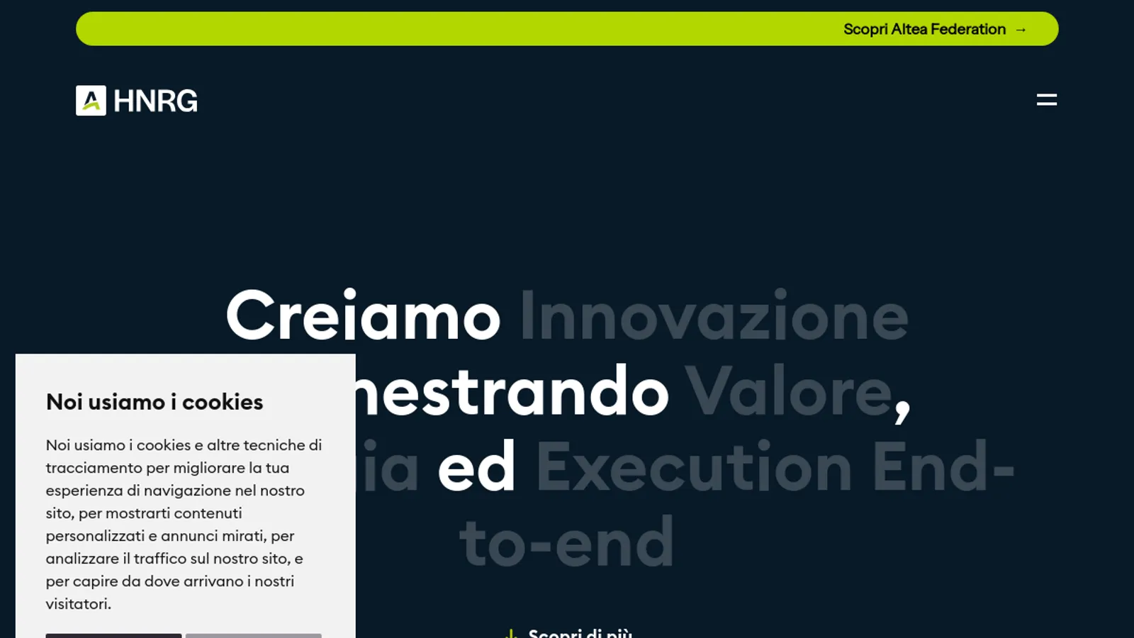Screenshot of the HNRG homepage