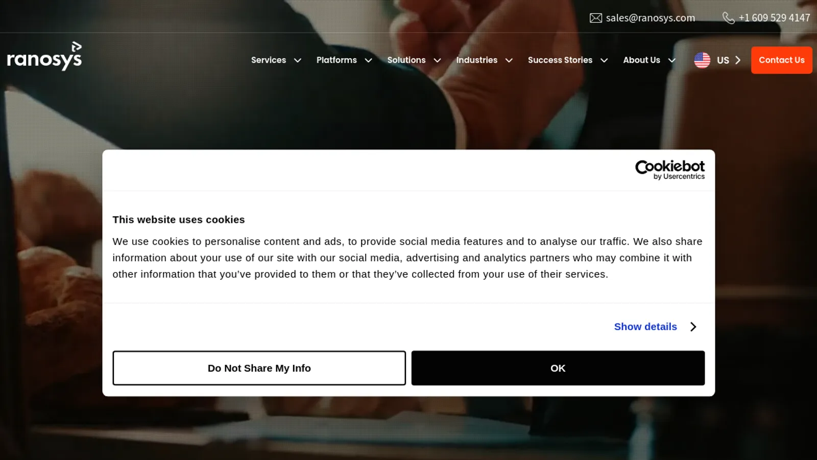 Screenshot of the Ranosys homepage