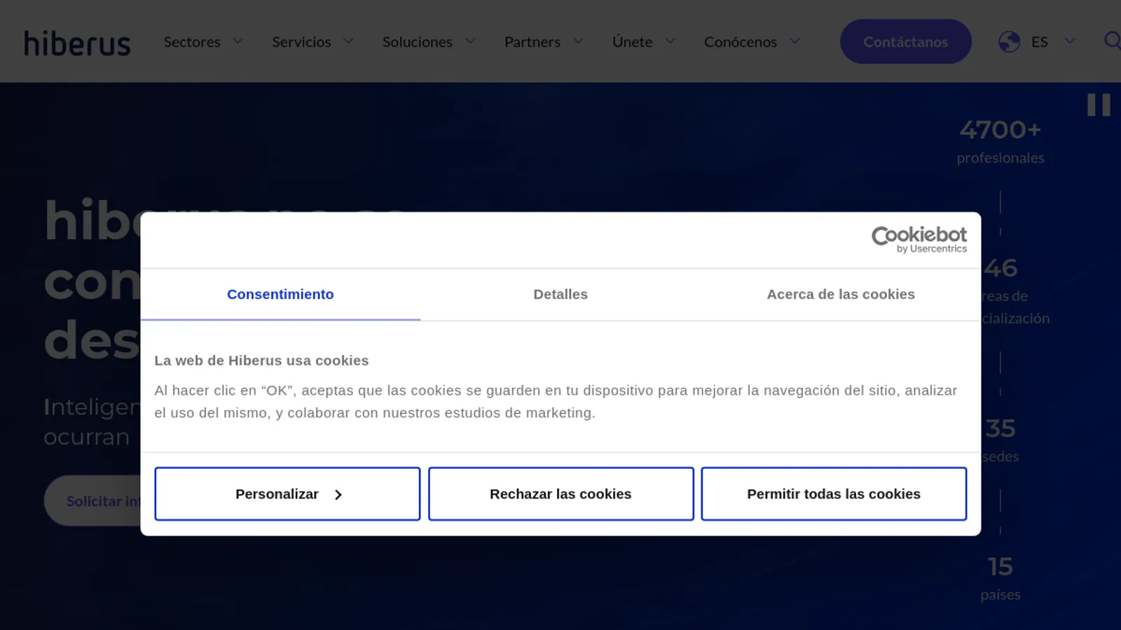 Screenshot of the HIBERUS IT DEVELOPMENT SERVICES, S.L.U. homepage