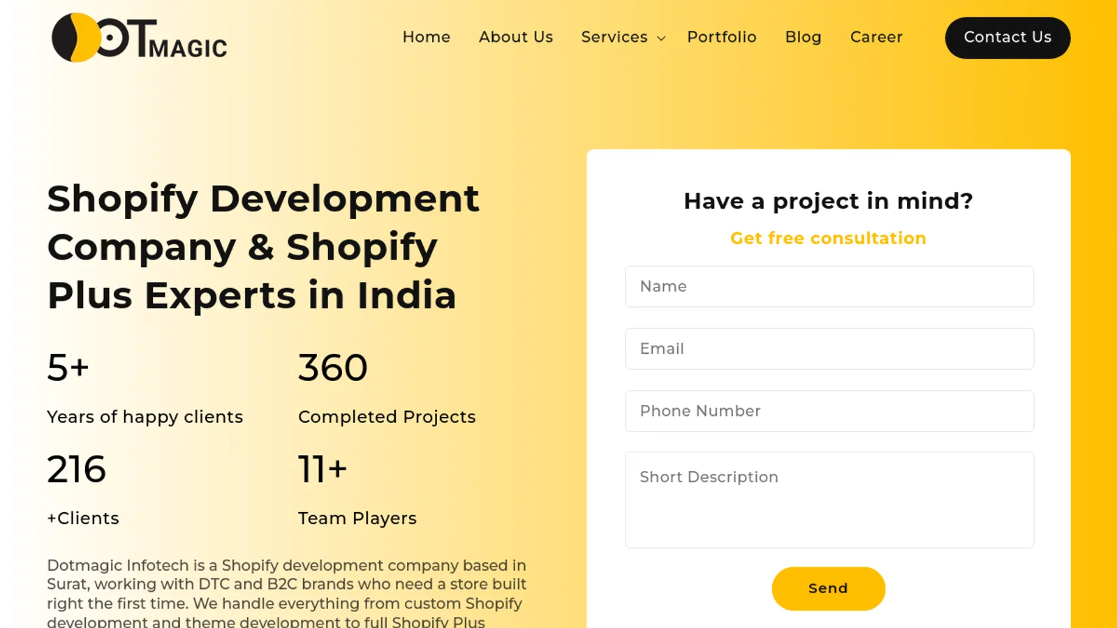 Screenshot of the Dotmagic Infotech homepage