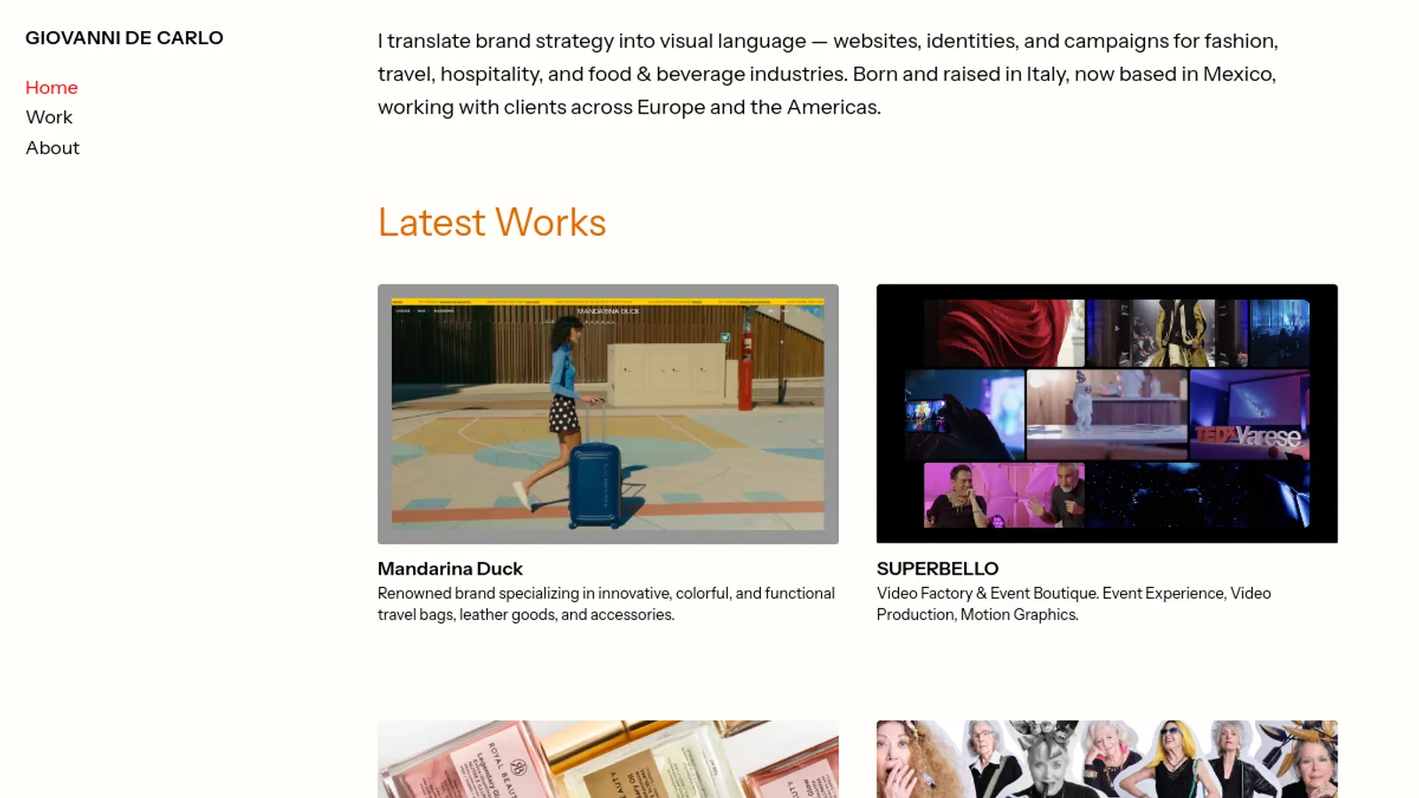 Screenshot of the Giovanni De Carlo homepage