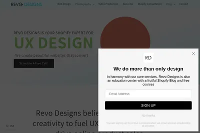 Screenshot of the REVO Designs homepage