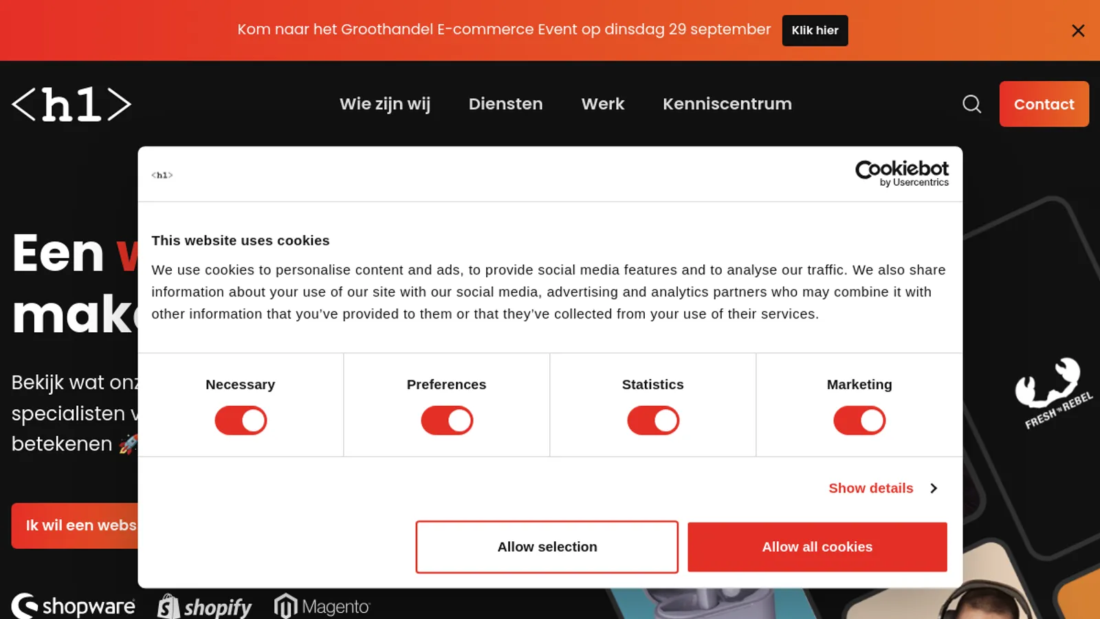 Screenshot of the H1 homepage