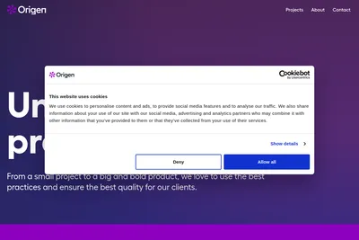 Screenshot of the Origen homepage