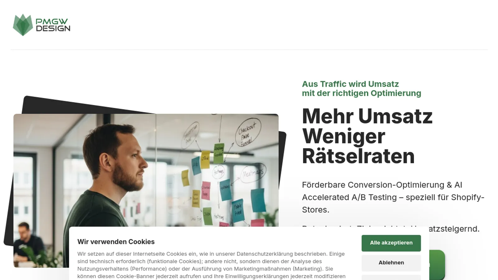Screenshot of the PMGW Design homepage