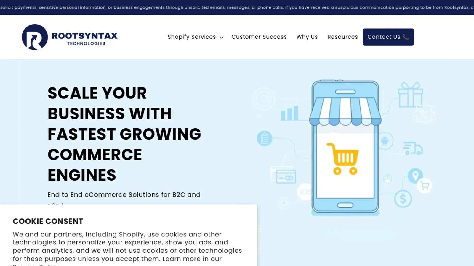 Screenshot of the RootSyntax Technologies homepage
