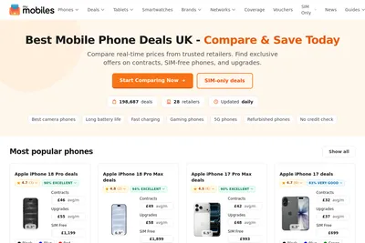 Screenshot of the MyMobiles homepage