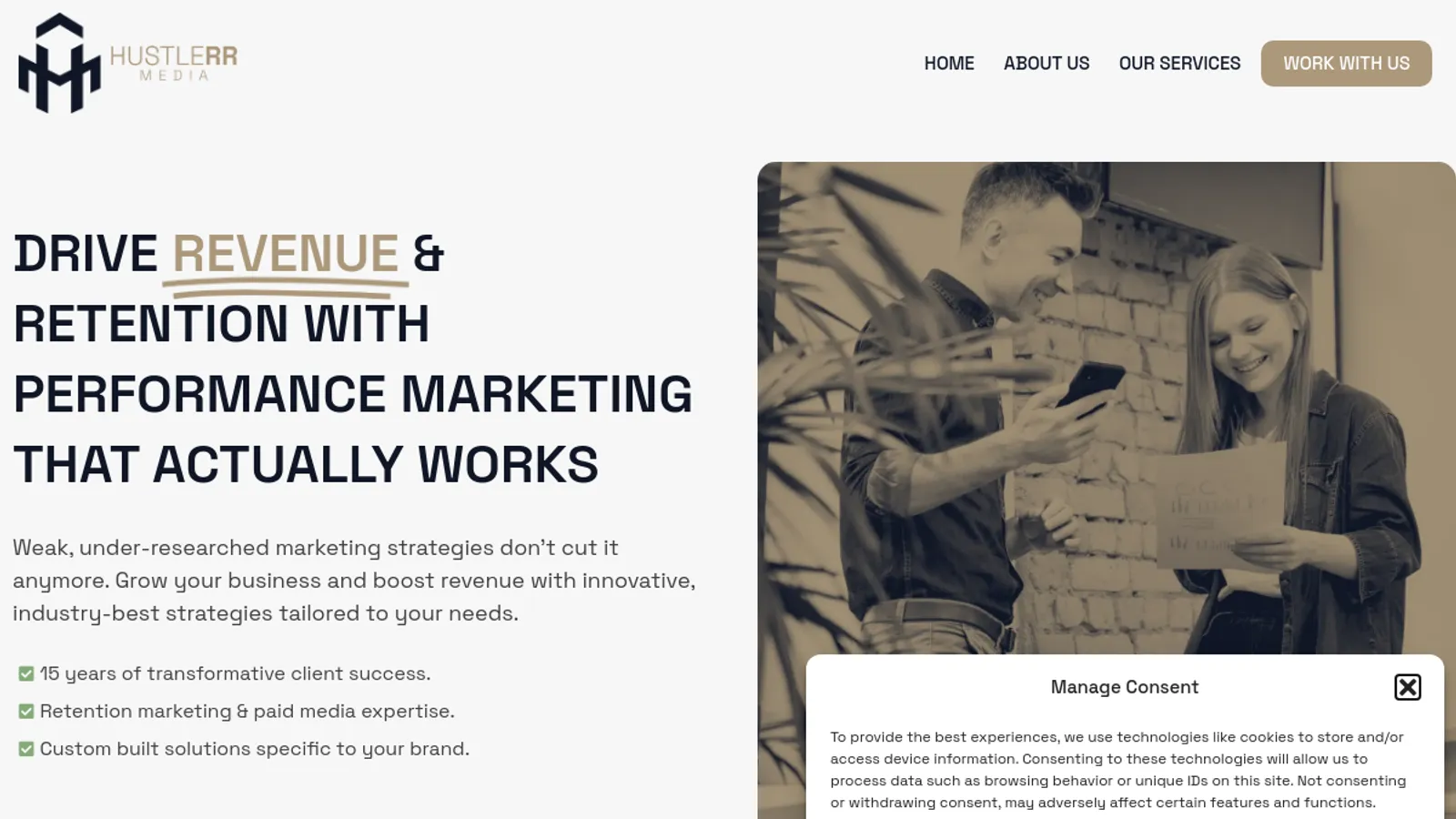 Screenshot of the HUSTLERR MEDIA homepage