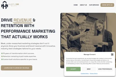 Screenshot of the HUSTLERR MEDIA homepage