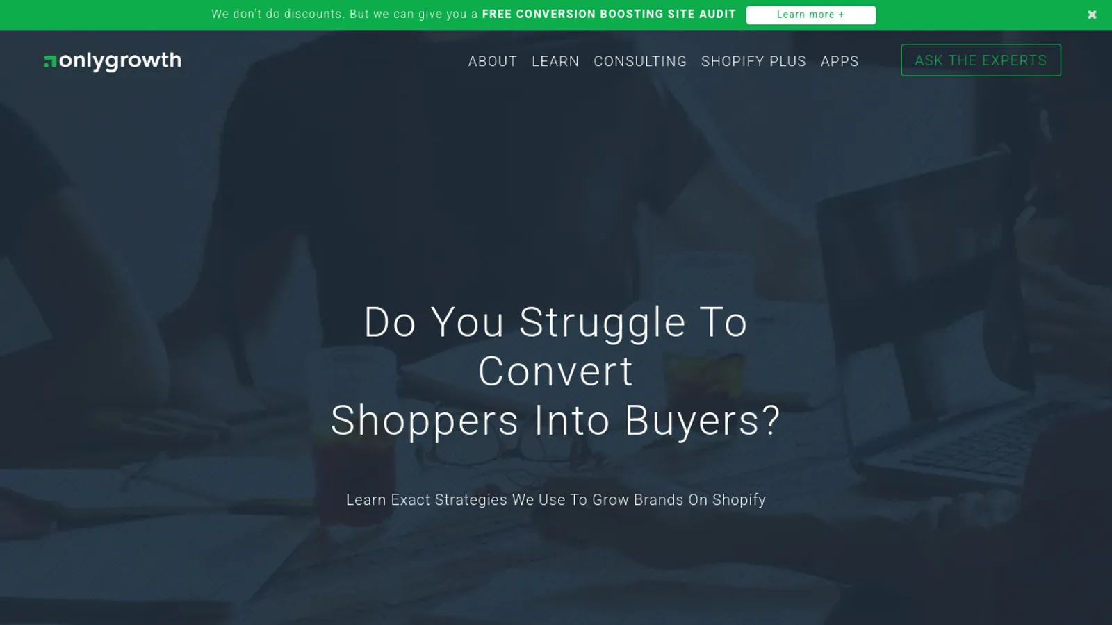 Screenshot of the Only Growth homepage