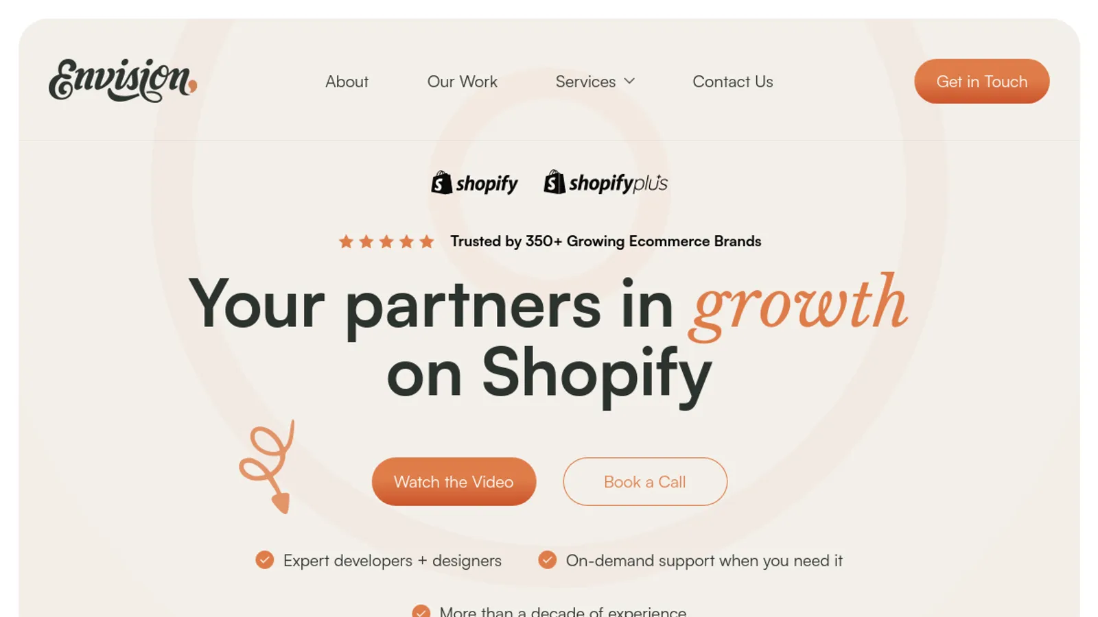 Screenshot of the Envision homepage
