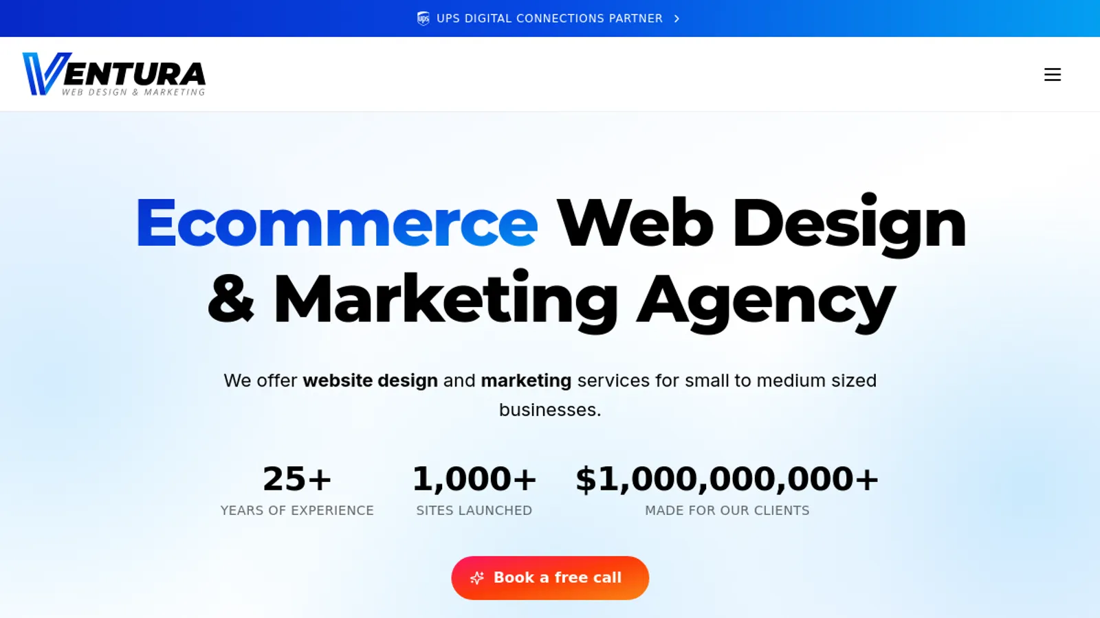 Screenshot of the Ventura Web Design homepage
