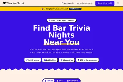 Screenshot of the TriviaNearMe homepage