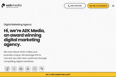 Screenshot of the AEK Media homepage