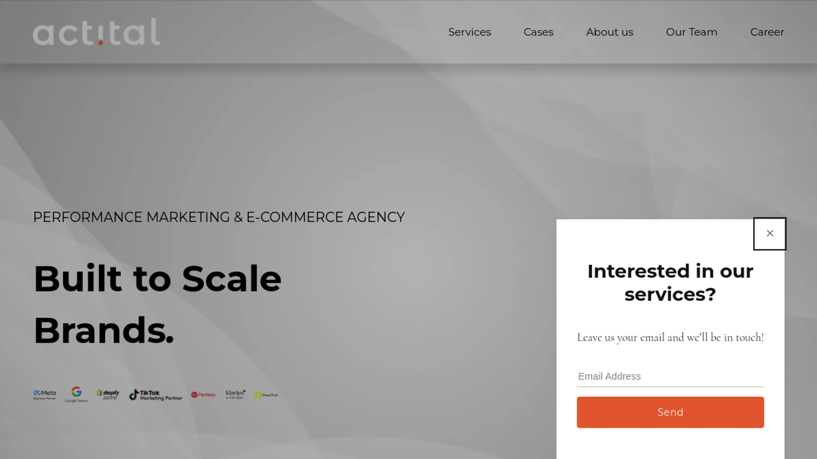 Screenshot of the Actital AB homepage