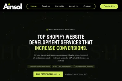 Screenshot of the Ainsol homepage