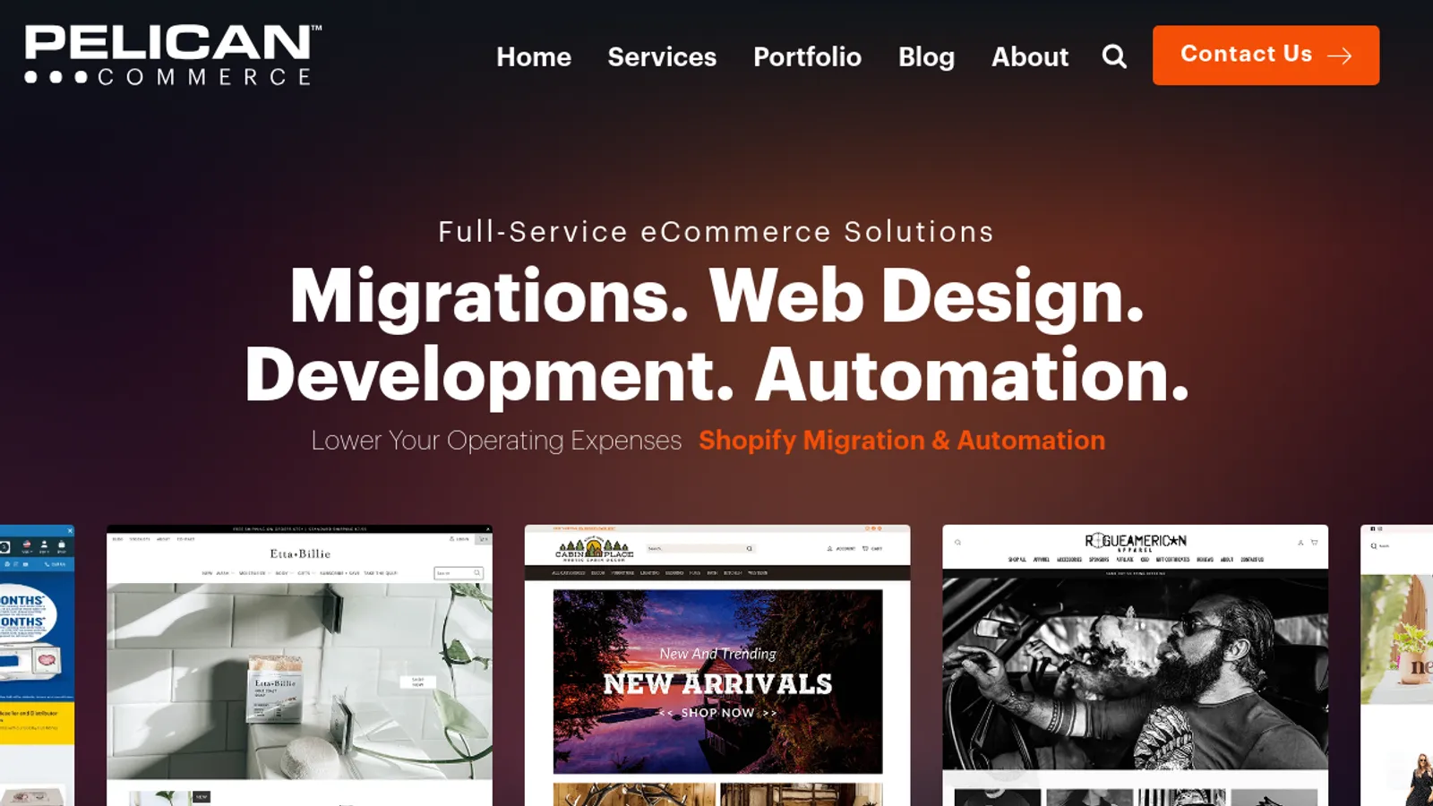 Screenshot of the Pelican Commerce homepage