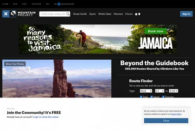 Screenshot of the Mountain Project homepage