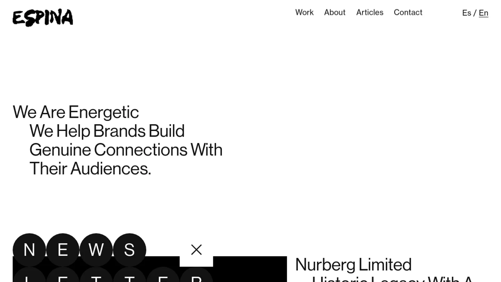 Screenshot of the Espina Studio homepage