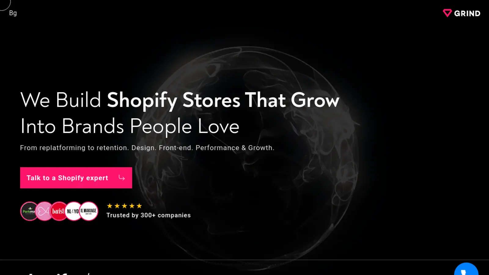Screenshot of the Grind Web Studio homepage