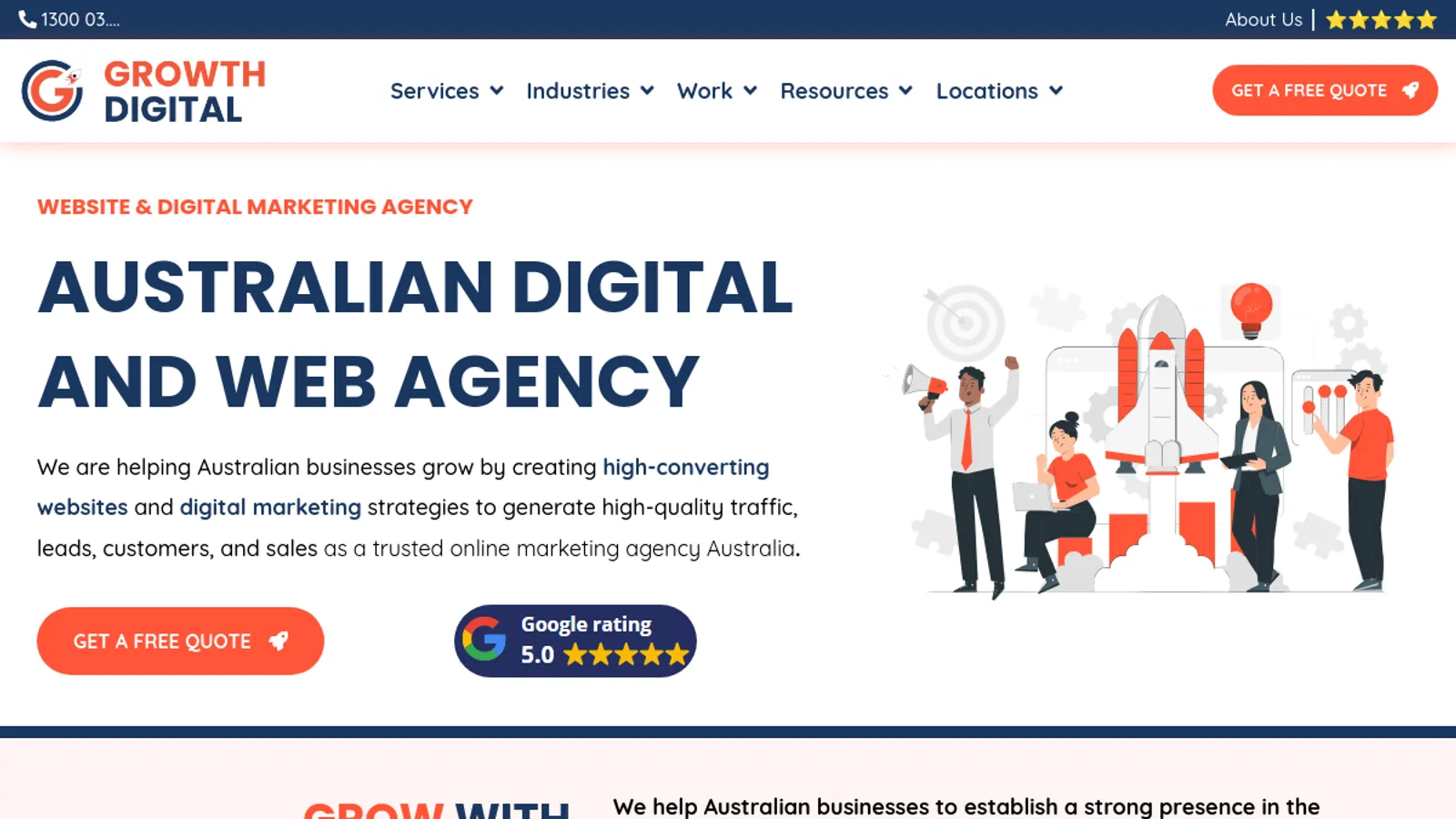 Screenshot of the Growth Digital homepage