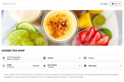 GOOMO BOBA TEA SHOP website homepage