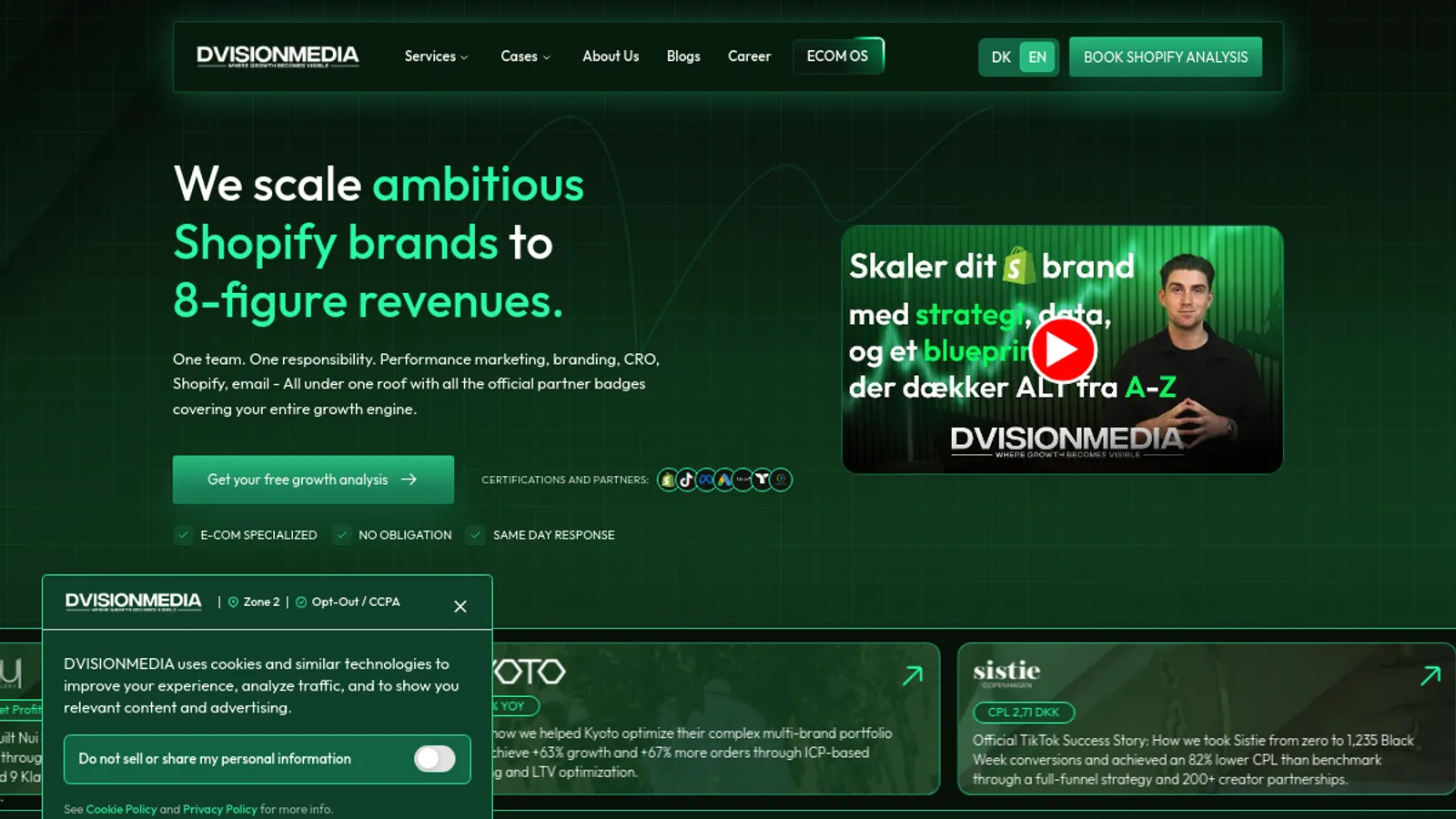 Screenshot of the DVISIONMEDIA homepage