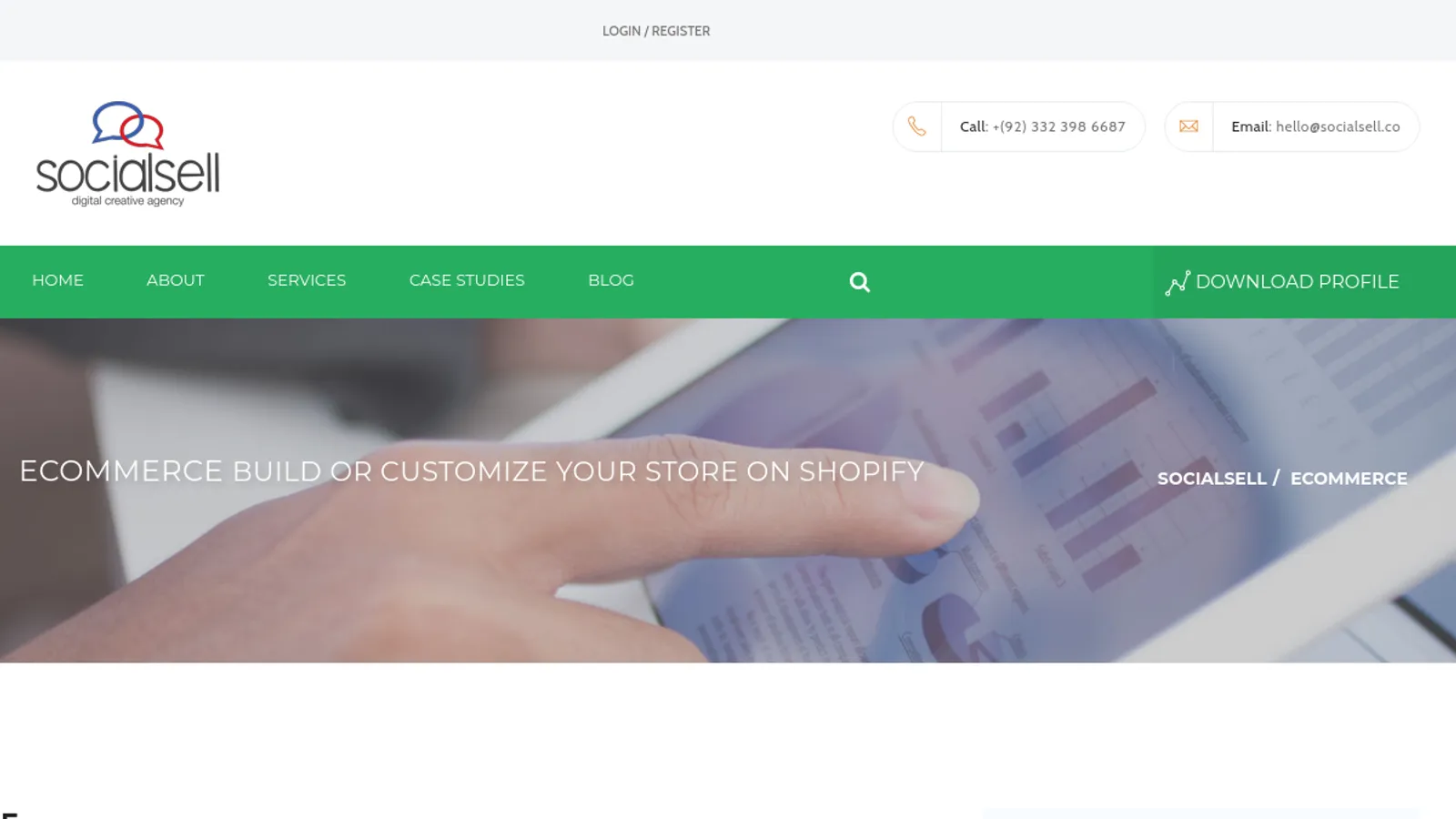 Screenshot of the SocialSell homepage