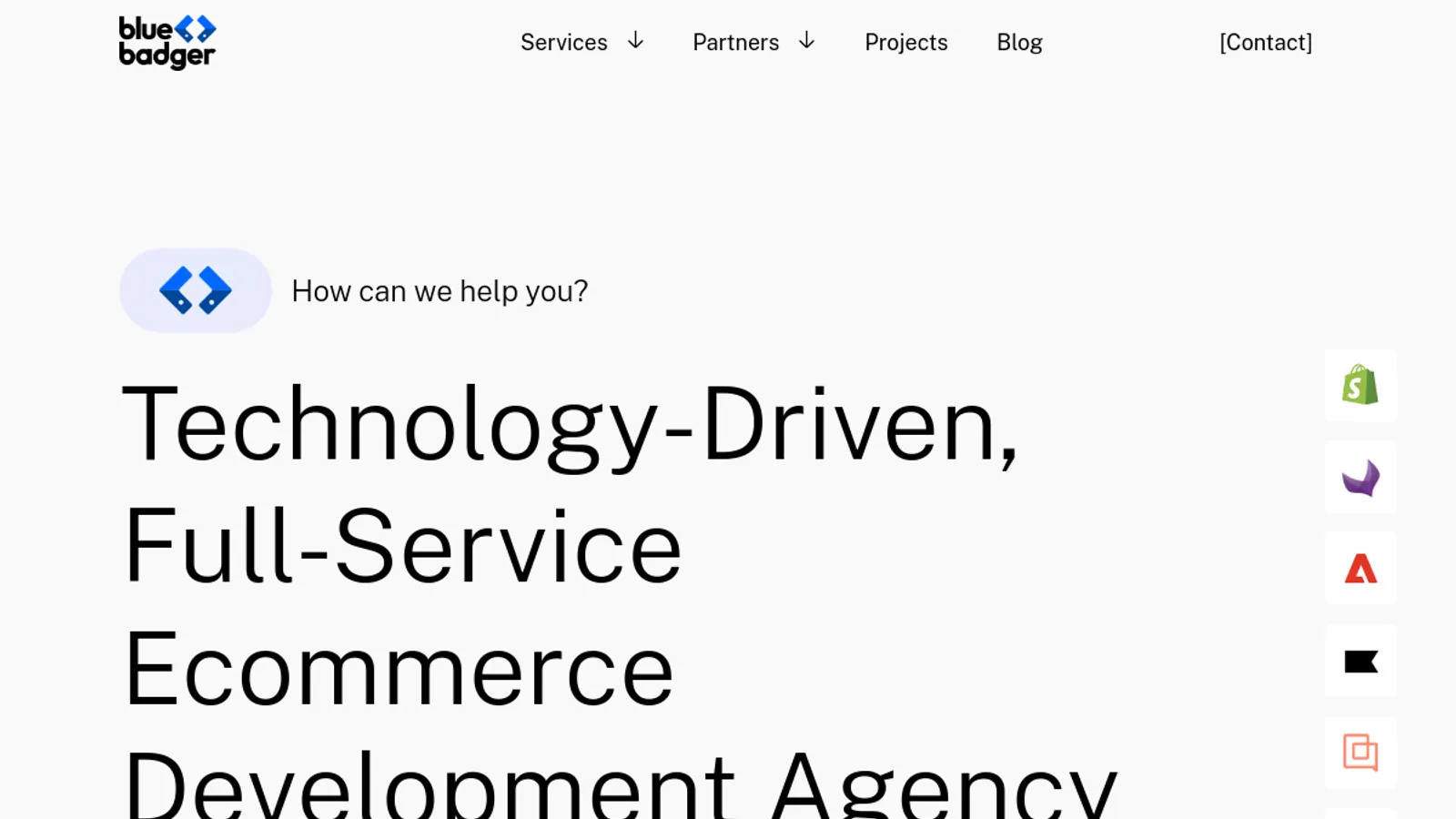 Screenshot of the Blue Badger homepage